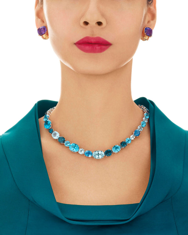 Asprey Chaos Necklace In 18ct White Gold With Blue Topaz And Iolites