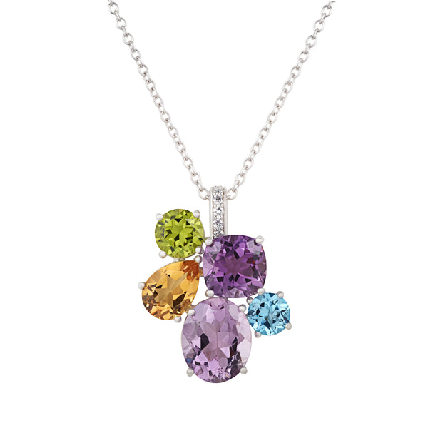 asprey Chaos Pendant in 18ct White Gold with Multicoloured Gemstones