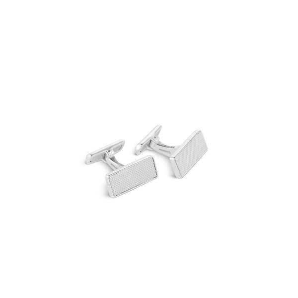 asprey Classic Rectangular Crosshatch Cufflinks in Sterling Silver
