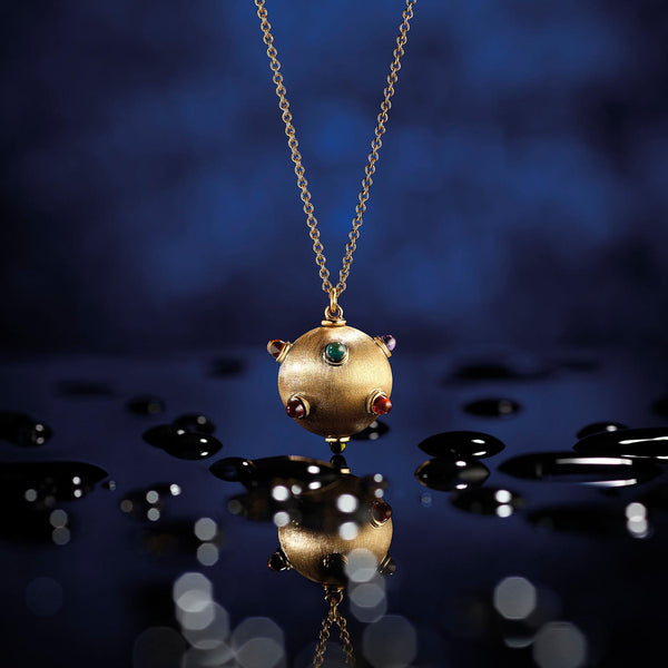 Asprey Cosmic Ausum Sputnik Pendant In 18ct Yellow Gold With Multicoloured Gemstones