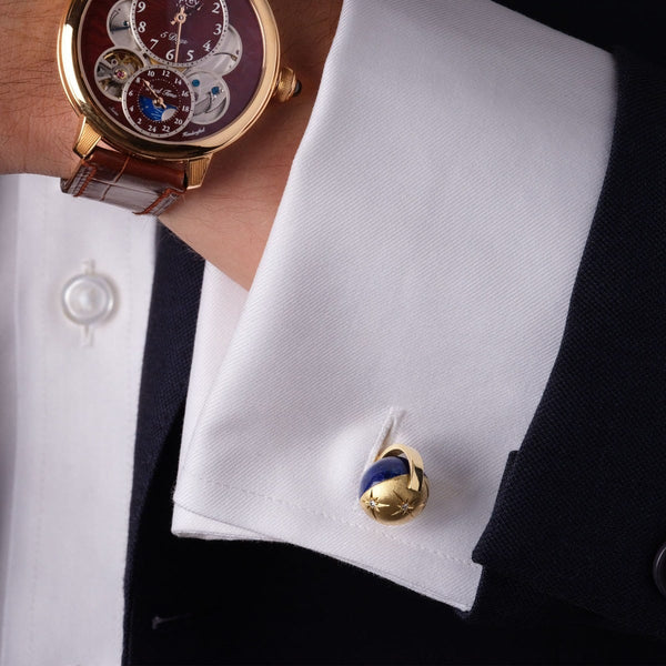 Asprey Cosmic Orbit Cufflinks In 18ct Yellow Gold With Lapis And Diamonds