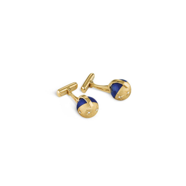 asprey Cosmic Orbit Cufflinks in 18ct Yellow Gold with Lapis and Diamonds