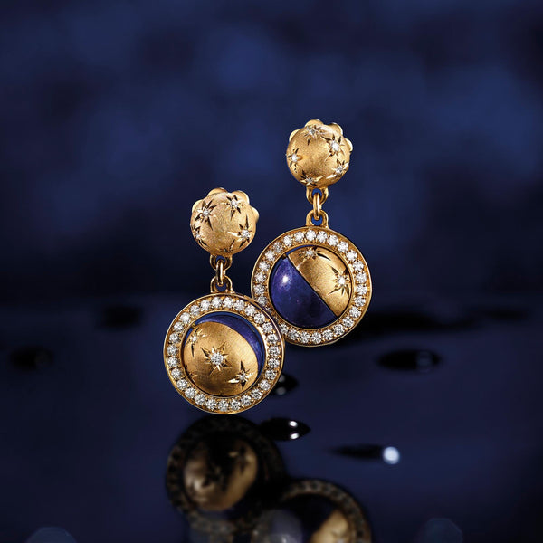 Asprey Cosmic Orbit Earrings In 18ct Yellow Gold With Lapis And Diamonds