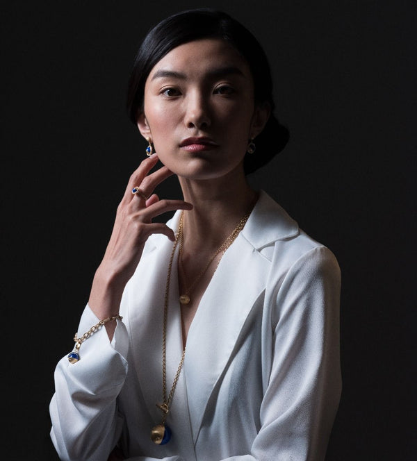 Asprey Cosmic Orbit Earrings In 18ct Yellow Gold With Lapis And Diamonds