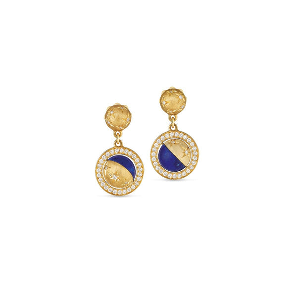asprey Cosmic Orbit Earrings in 18ct Yellow Gold with Lapis and Diamonds