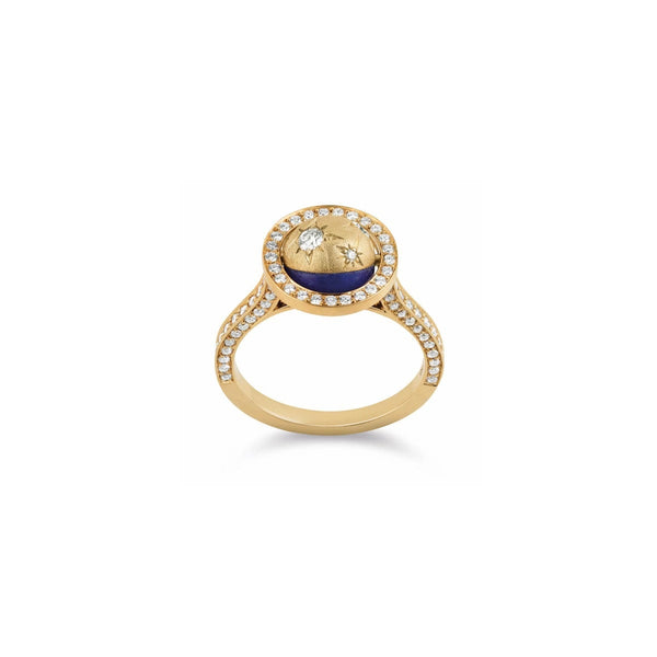 asprey Cosmic Orbit Ring in 18ct Yellow Gold with Lapis and Diamonds