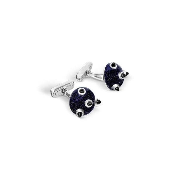 asprey Cosmic Sputnik Cufflinks in 18ct White Gold with Onyx