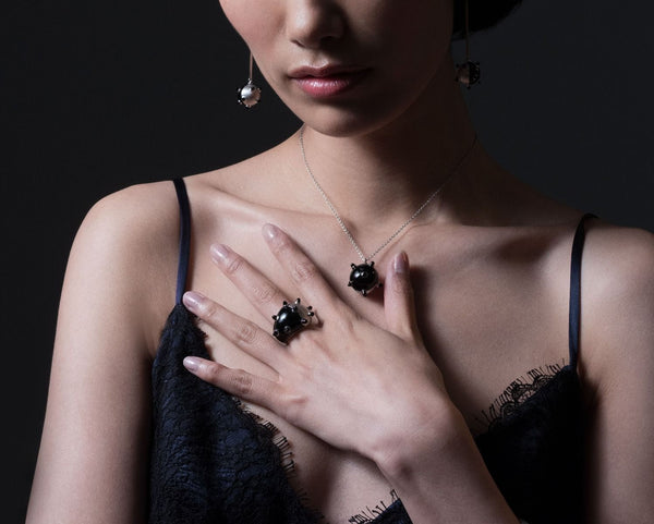 Asprey Cosmic Sputnik Eclipse Drop Earrings In 18ct White Gold With Onyx