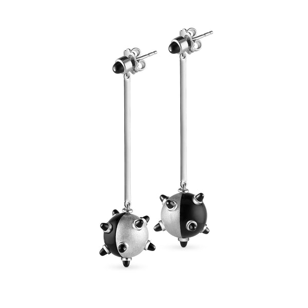 asprey Cosmic Sputnik Eclipse Drop Earrings in 18ct White Gold with Onyx