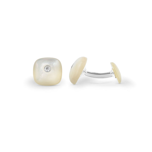 Asprey Cushion Shaped Mother Of Pearl Cufflinks In Sterling Silver