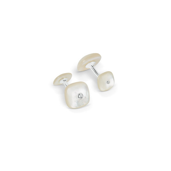 asprey Cushion Shaped Mother of Pearl Cufflinks in Sterling Silver