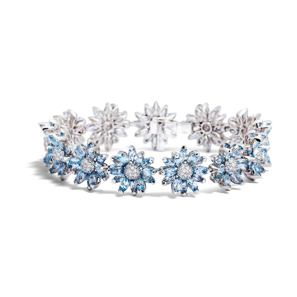 asprey Daisy Bracelet in 18ct White Gold with Aquamarine and Diamonds