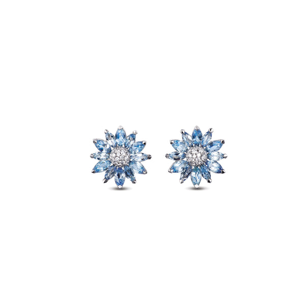 asprey Daisy Earrings in 18ct White Gold with Aquamarine and Diamonds