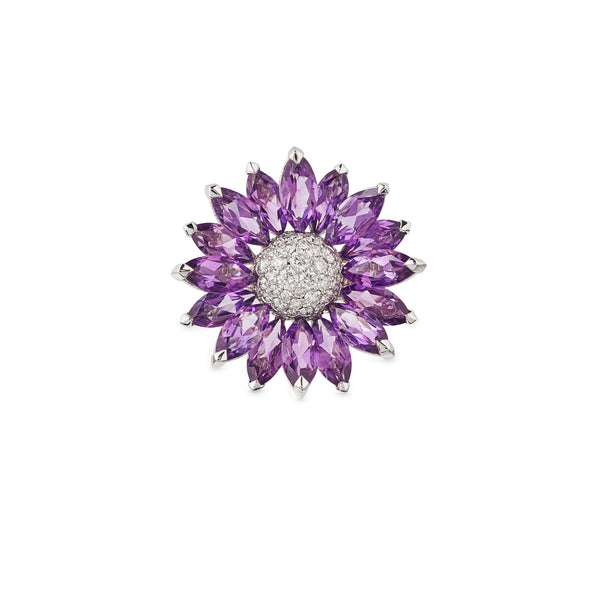 asprey Daisy Medium Ring In 18ct White Gold With Amethyst And Diamonds