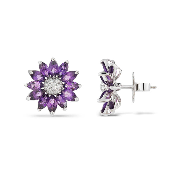 Asprey Daisy Small Earrings In 18ct White Gold With Amethyst And Diamonds
