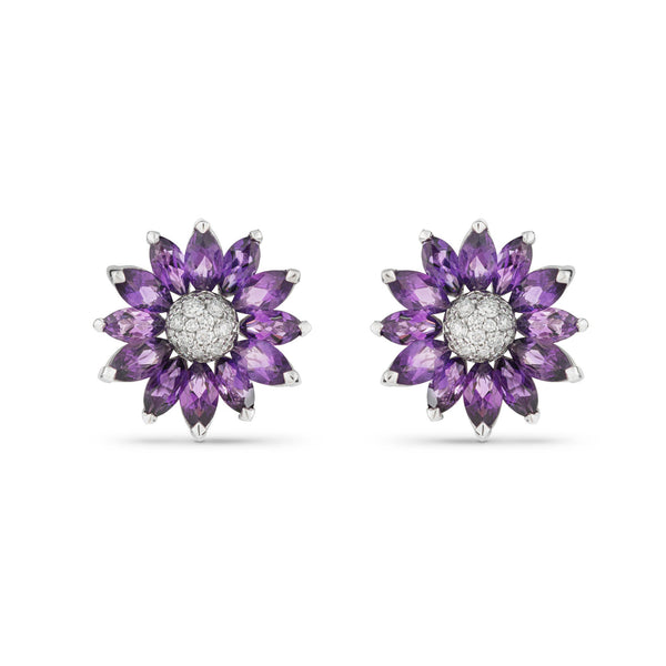 asprey Daisy Small Earrings in 18ct White Gold with Amethyst and Diamonds