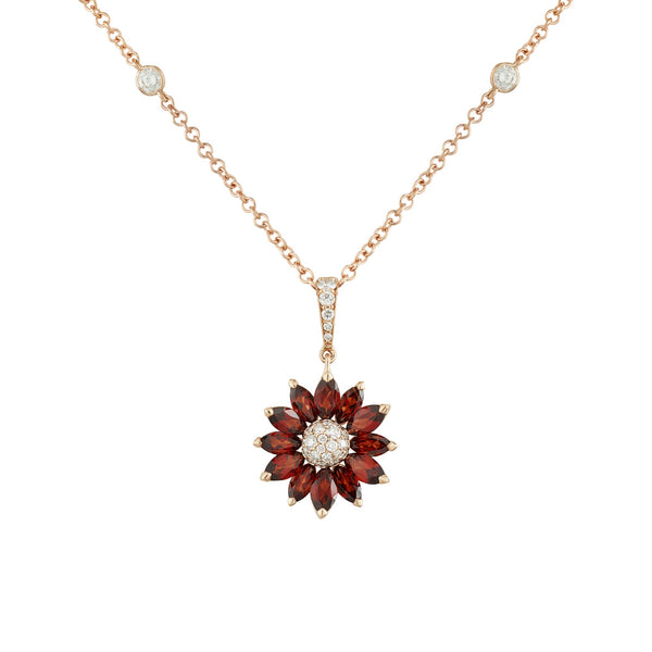 Asprey Daisy Small Pendant In 18ct Rose Gold With Garnet And Diamonds