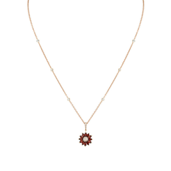 Asprey Daisy Small Pendant In 18ct Rose Gold With Garnet And Diamonds