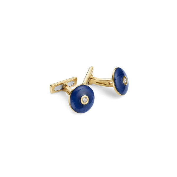 Asprey Dome Enamel & Diamond Cufflinks In 18ct Yellow Gold