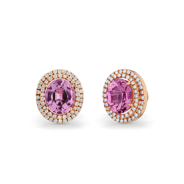 Asprey Earrings In 18ct Rose Gold With Oval Pastel Pink Spinel And Diamonds