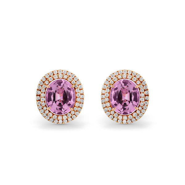 asprey Earrings in 18ct Rose Gold with Oval Pastel Pink Spinel and Diamonds