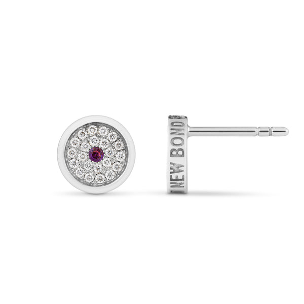Asprey Mini 167 Button Earrings In 18ct White Gold With Amethyst And Diamonds