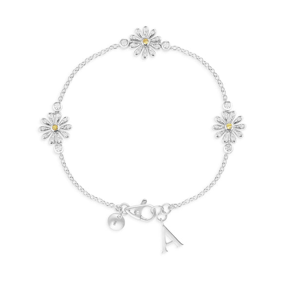asprey Mini Daisy Bracelet in 18ct White Gold with Yellow Sapphire and Diamonds