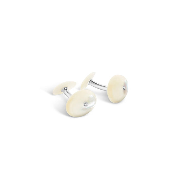 asprey Oval Mother of Pearl Cufflinks with Diamond in Sterling Silver