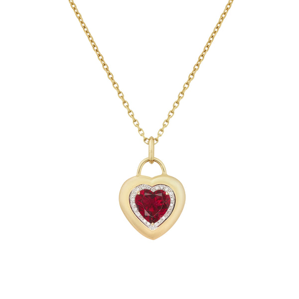 Asprey Padlock Heart Pendant In 18ct Yellow Gold With Rubelite & Diamonds