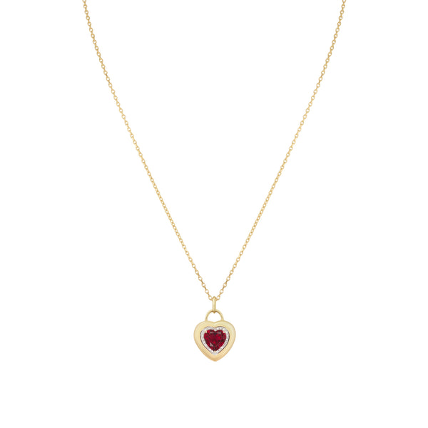 asprey Padlock Heart Pendant in 18ct Yellow Gold with Rubelite & Diamonds