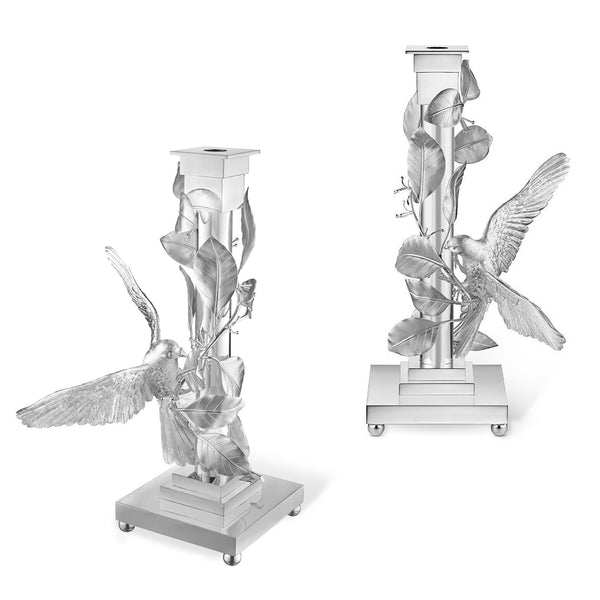 asprey Pair of Dove Candlesticks in Sterling Silver