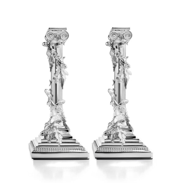 asprey Pair of Woodland Oak Candlesticks in Sterling Silver