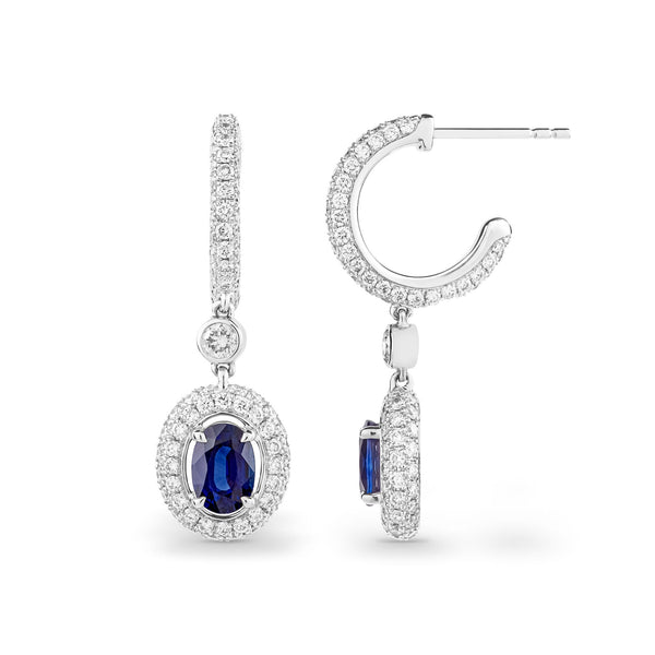 Asprey Platinum Hoop Earrings With Oval Sapphire And Diamonds