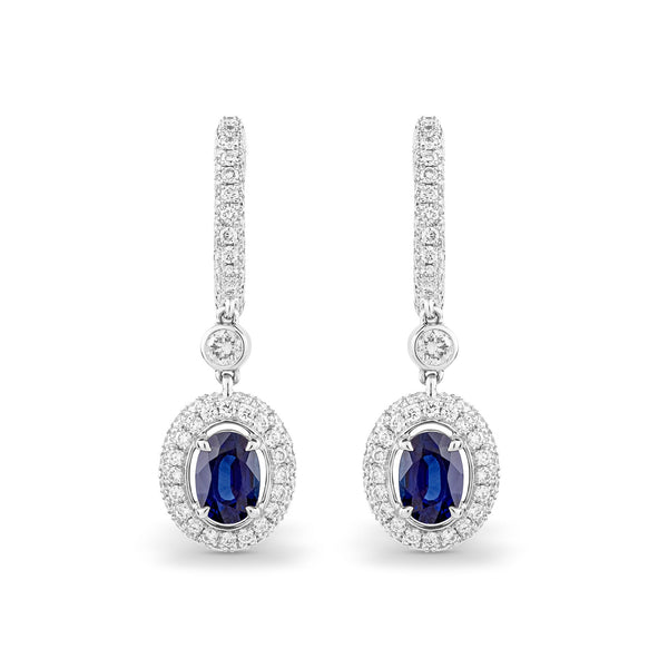 asprey Platinum Hoop Earrings with Oval Sapphire and Diamonds