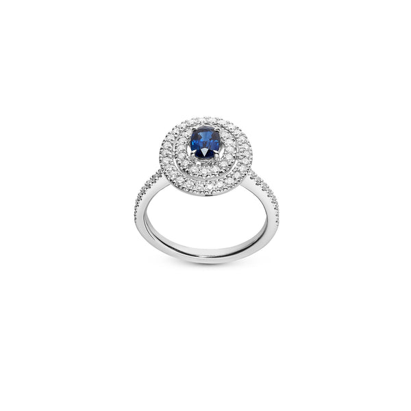 asprey Platinum Ring with Oval Sapphire and Diamonds