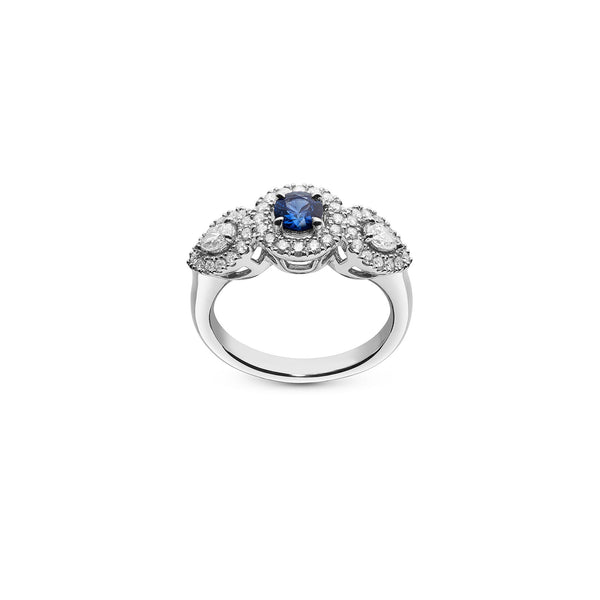 asprey Platinum Ring with Round Sapphire and Diamonds