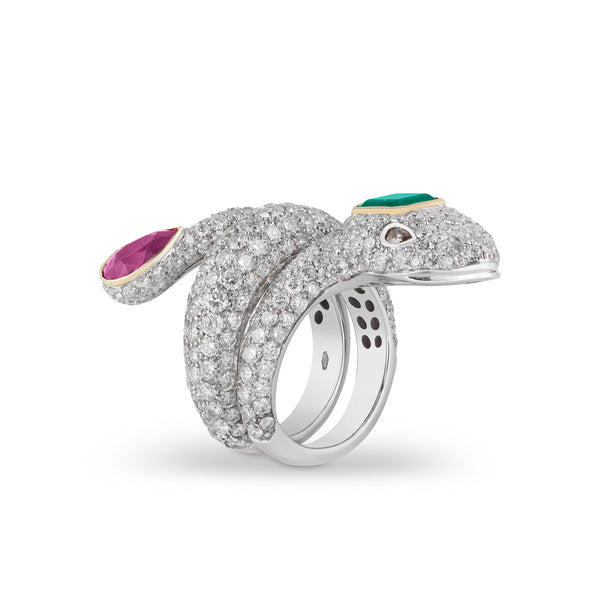Asprey Snake Ring In 18ct Gold With Multicoloured Gemstones