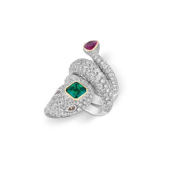 Asprey Snake Ring In 18ct Gold With Multicoloured Gemstones