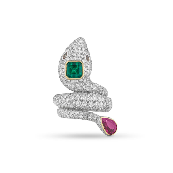 asprey Snake Ring in 18ct Gold with Multicoloured Gemstones