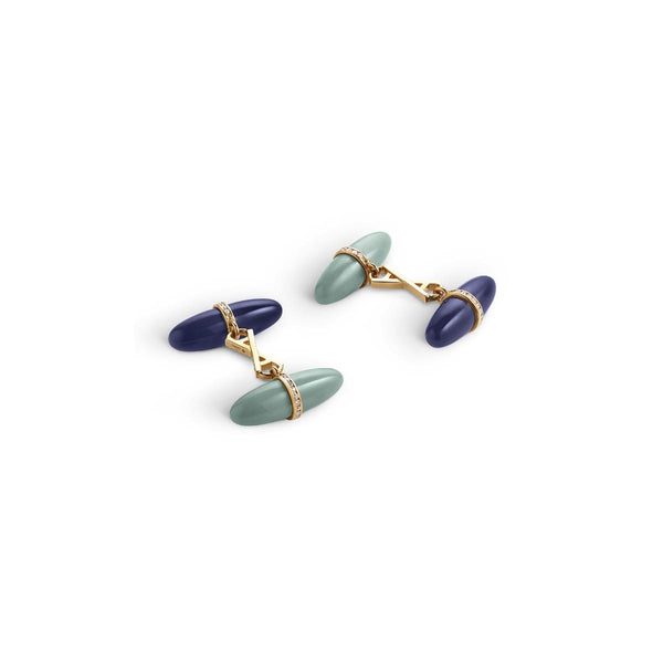 asprey Torpedo Blue Enamel & Diamonds Cufflinks in 18ct Yellow Gold