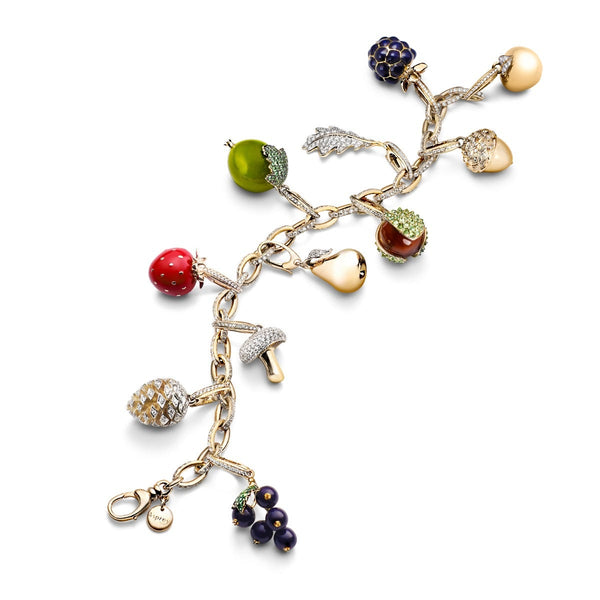 Asprey Woodland Apple Charm In 18ct Yellow Gold With Diamonds