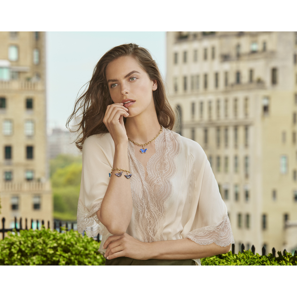 Asprey Woodland Blue Butterfly Charm In Enamelled 18ct Yellow Gold With Diamonds