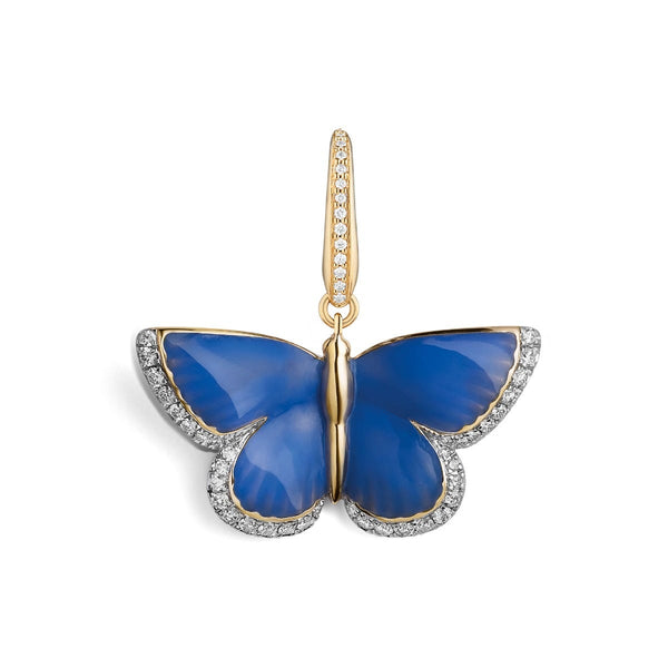 asprey Woodland Blue Butterfly Charm in Enamelled 18ct Yellow Gold with Diamonds