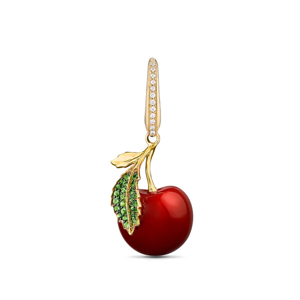asprey Woodland Cherry Charm in Enamelled 18ct Yellow Gold with Tsavorites