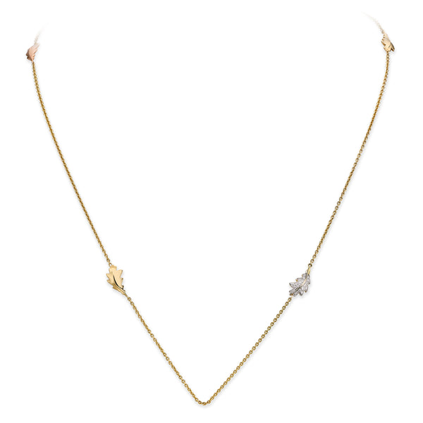 Asprey Woodland Four Oak Leaf Necklace In 18ct Yellow Gold With Diamonds