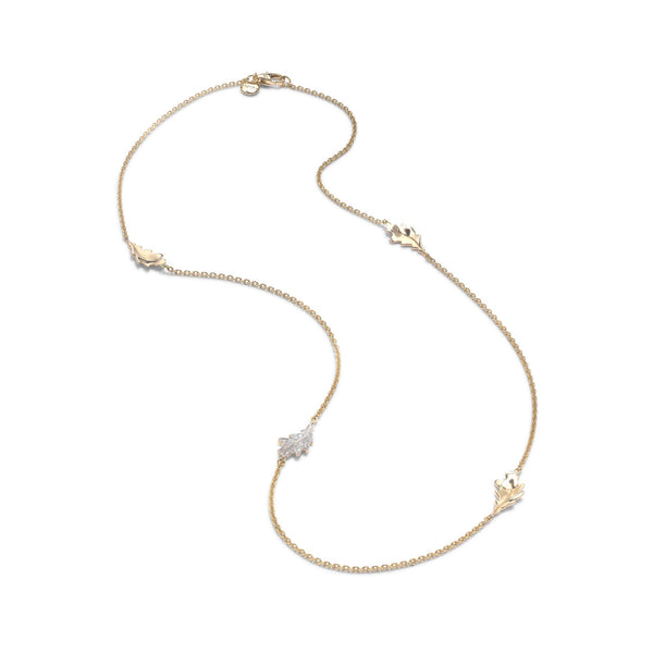 asprey Woodland Four Oak leaf Necklace in 18ct Yellow Gold with Diamonds