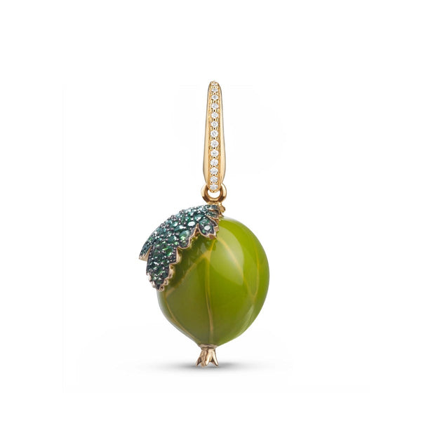 asprey Woodland Gooseberry Charm in Enamelled 18ct Yellow Gold with Tsavorites