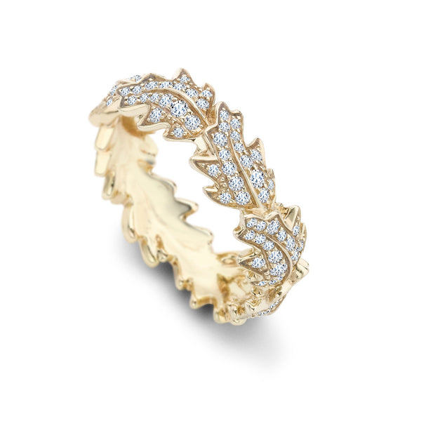 Asprey Woodland Oak Leaf Ring In 18ct Yellow Gold With Diamonds