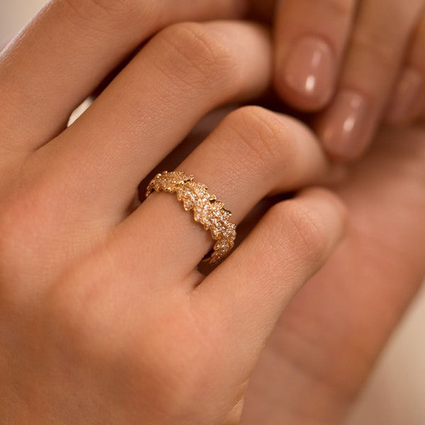 Asprey Woodland Oak Leaf Ring In 18ct Yellow Gold With Diamonds