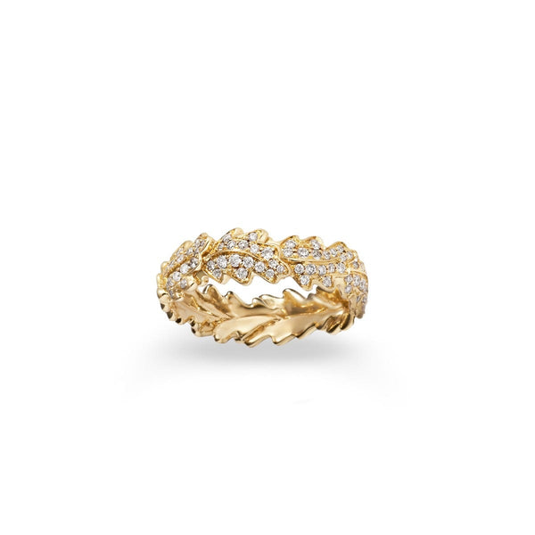 asprey Woodland Oak Leaf Ring in 18ct Yellow Gold with Diamonds